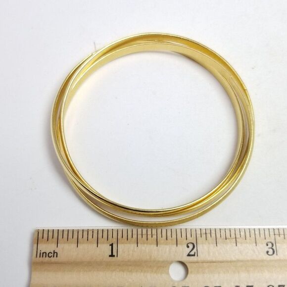 Vintage Interlocking Three Bangle Bracelet, Gold Tone Matte Polished Design - Picture 4 of 5